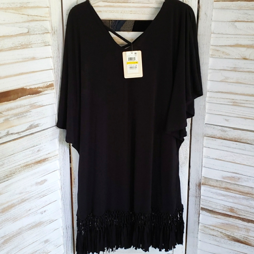 Dotti Black Fringe Cover Up Dress